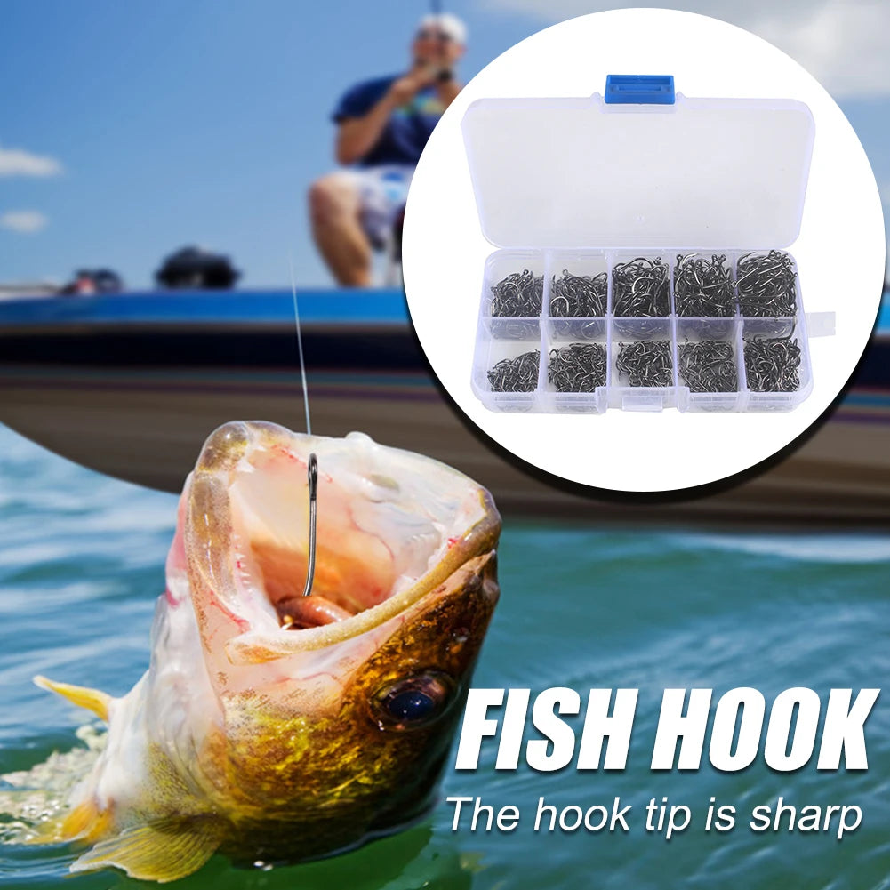 600/1000pcs Box Fishing Hooks Set High Carbon Steel Sharp Durable Barbed Fishhook Rock Fishing Equipment Gear Tackle Accessories