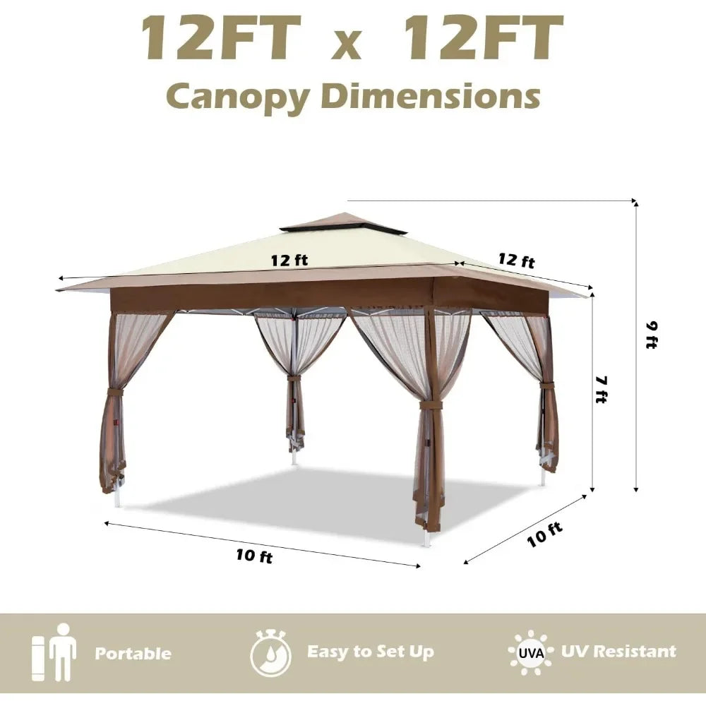 12'x12' Gazebo Outdoor Canopy Tent With Curtains