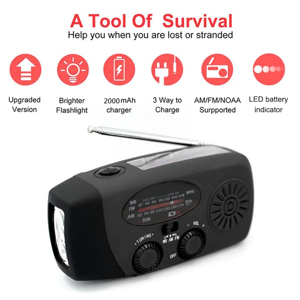 Weather Radio Hand Crank USB Rechargeable