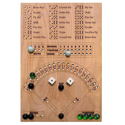 Baseball Dice and Marble Board Game Wooden