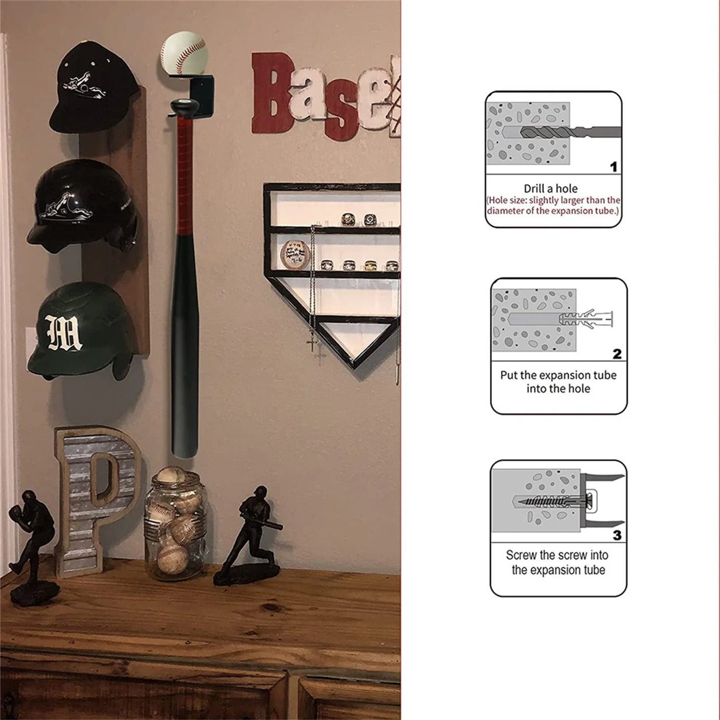 2pcs Acrylic Baseball Bat Wall Mount